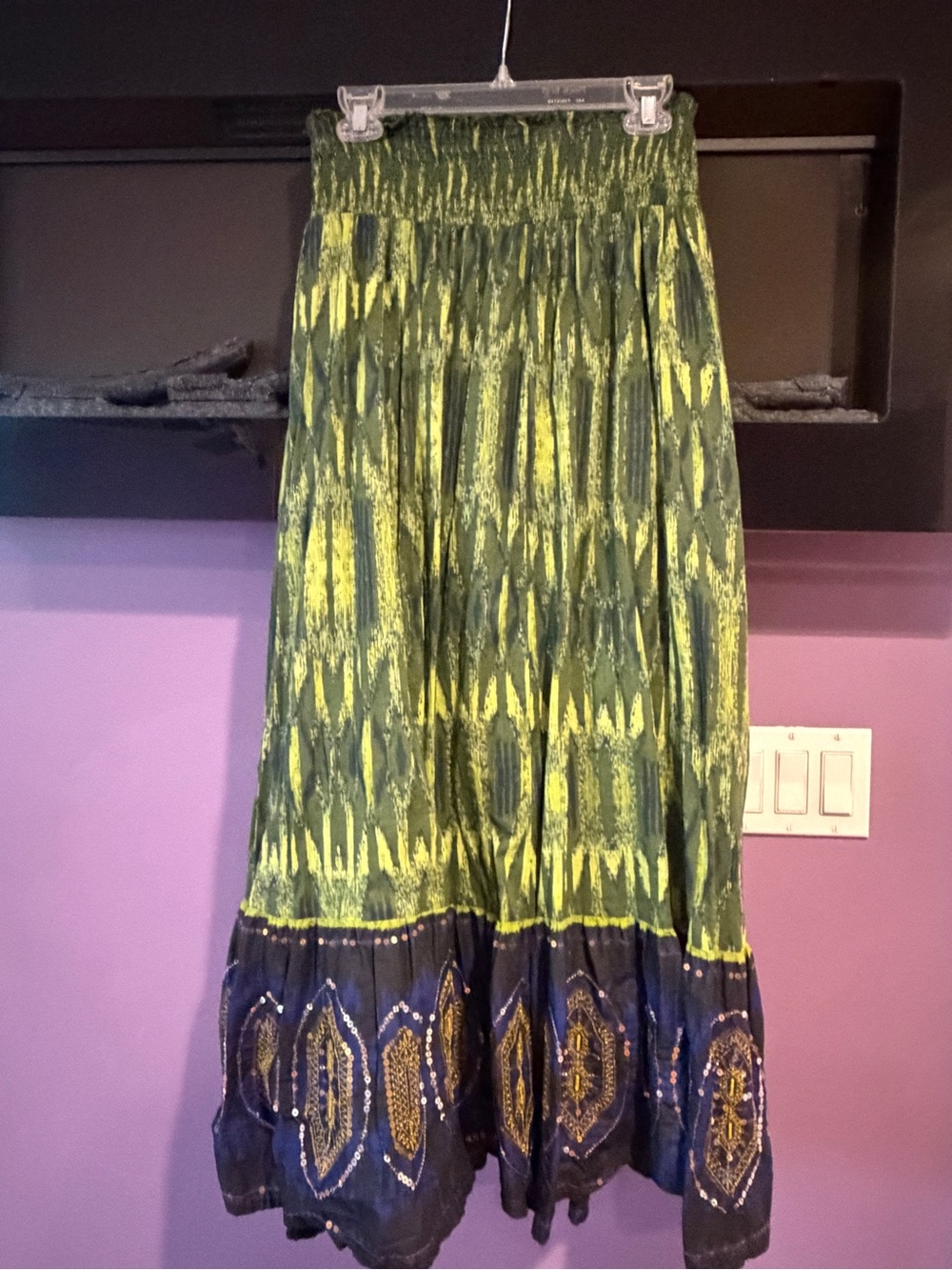 Lane Bryant Green and Navy Printed Tiered Maxi Skirt